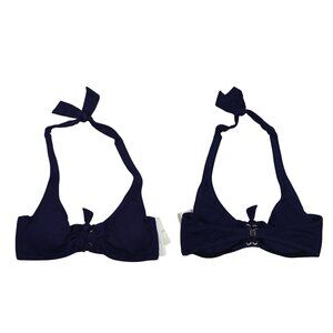 Tommy Bahama Underwire Solid Pique Textured Swimwear Bikini Top L NWT Mare Navy